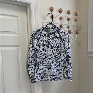 Lululemon - Foral Coastline Rash Guard Long Sleeve Swim Top - Black / White - S